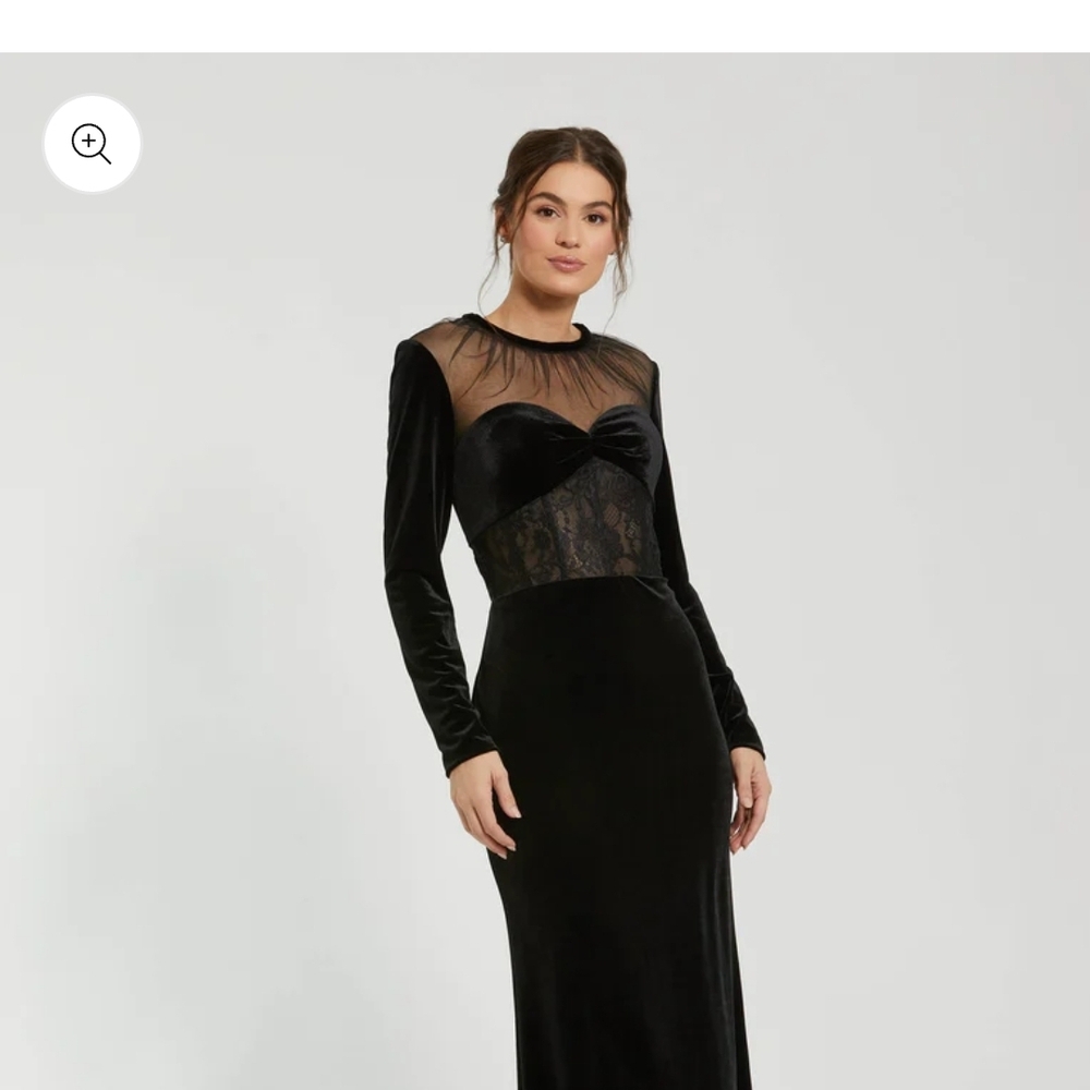 Mac Duggal Black Long Sleeve Gown with Sheer Lace.  Wore For A Few Hours!!